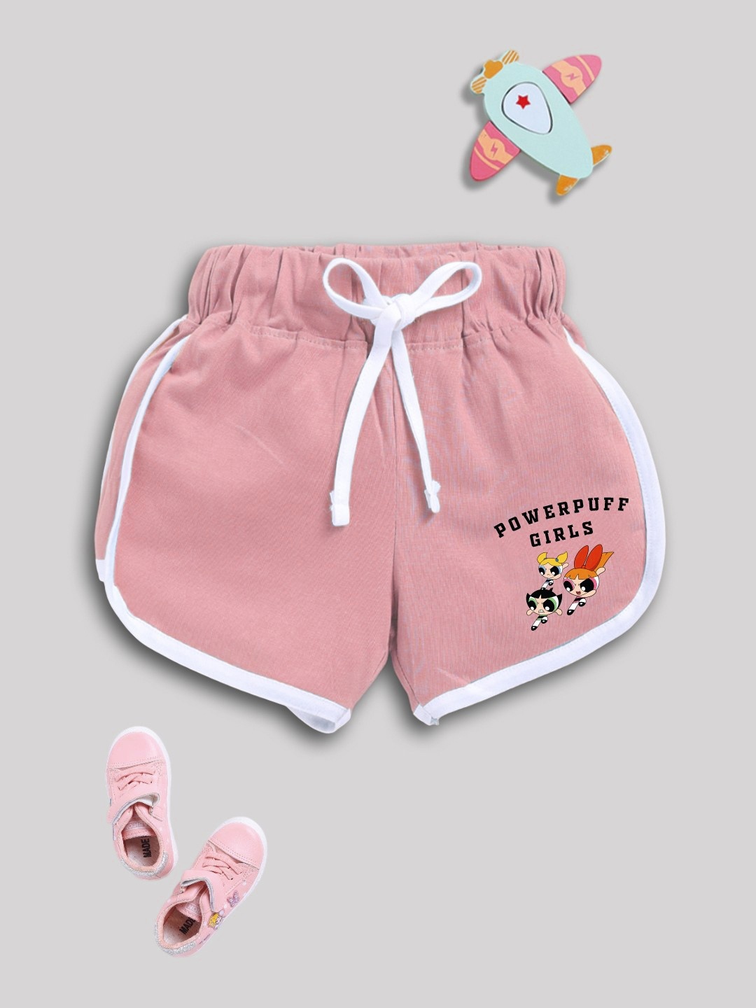 

YK X Minute Mirth Girls Powerpuff Girls Printed Pure Cotton Shorts, Mauve