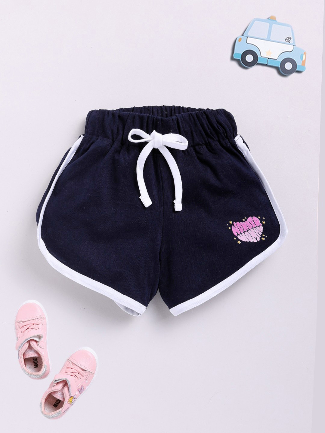 

YK X Minute Mirth Girls Wonder Woman Printed Pure Cotton Shorts, Navy blue