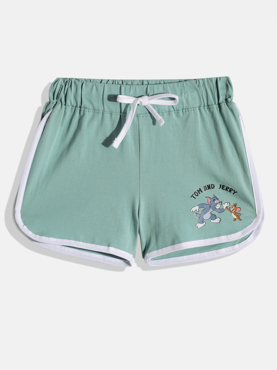 

YK X Minute Mirth Girls Tom & Jerry Printed Pure Cotton Shorts, Green