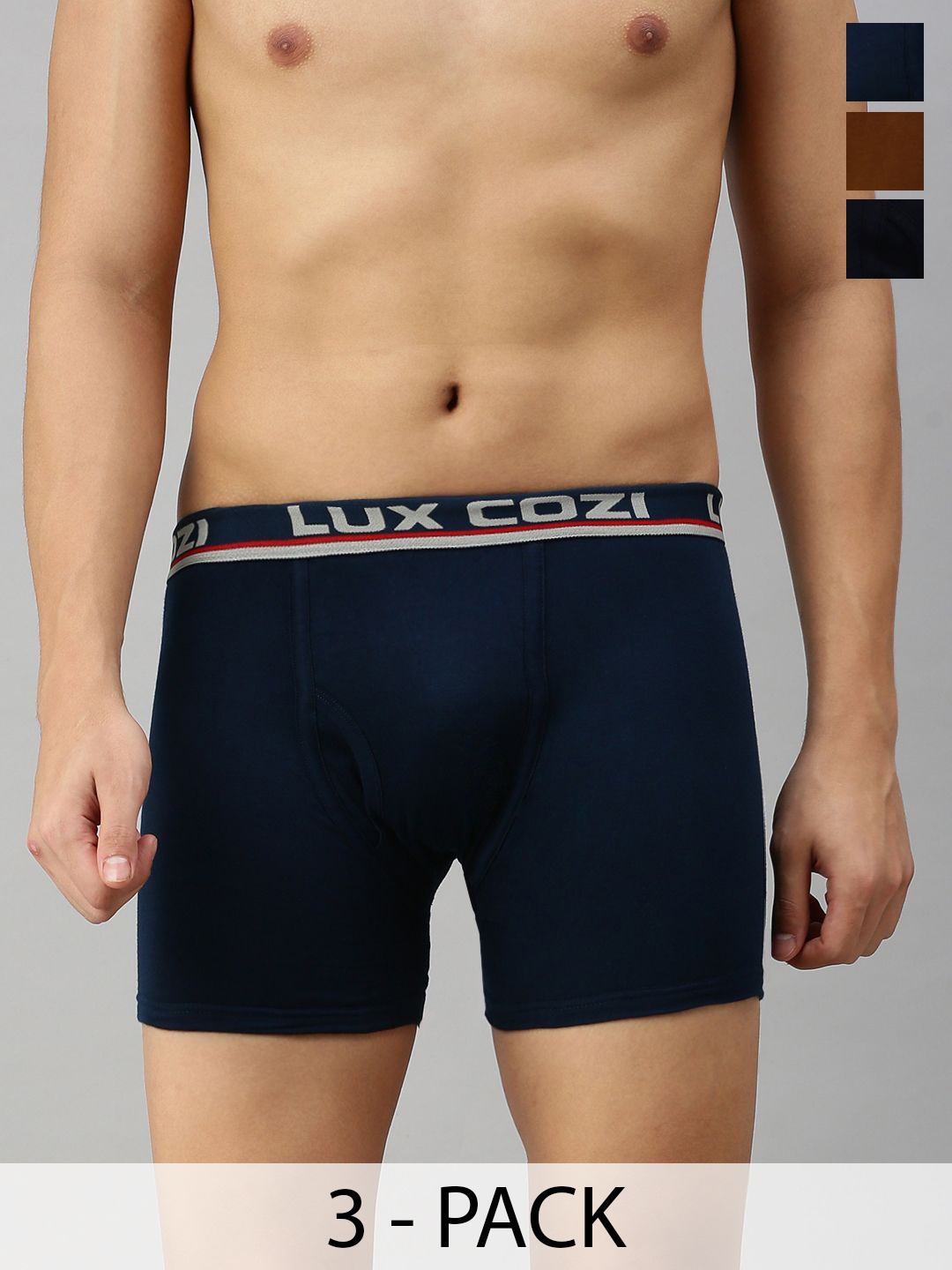 

Lux Cozi Pack Of 3 Men Assorted Trunks COZI_BIGSHOT_LONGS_PLAIN_AST2_3PC, Blue