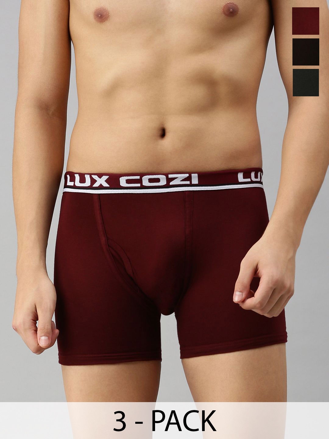 

Lux Cozi Pack Of 3 Combed Cotton Trunks COZI_BIGSHOT_LONGS_PLAIN_ASST1_3PC, Maroon