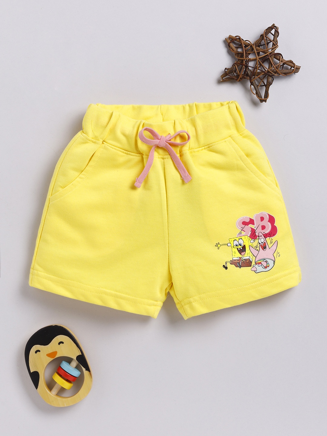 

YK X Minute Mirth Girls Sponge Bob Printed Pure Cotton Shorts, Yellow