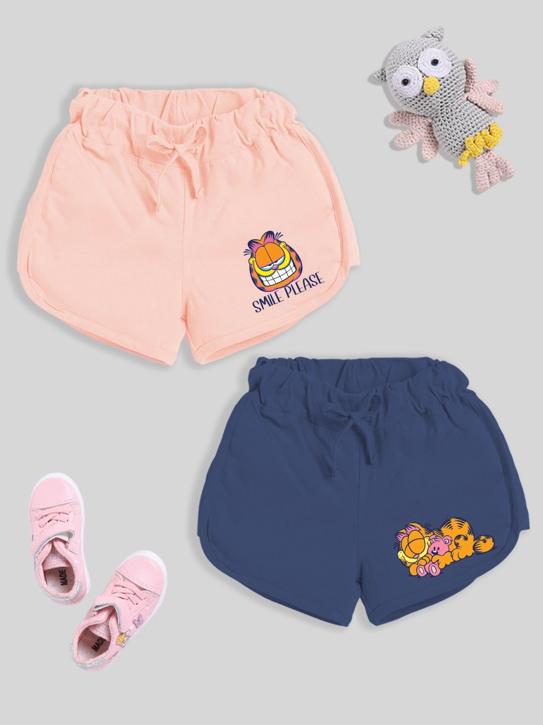 

YK X Minute Mirth Girls Assorted Pack of 2 Printed Pure Cotton Shorts