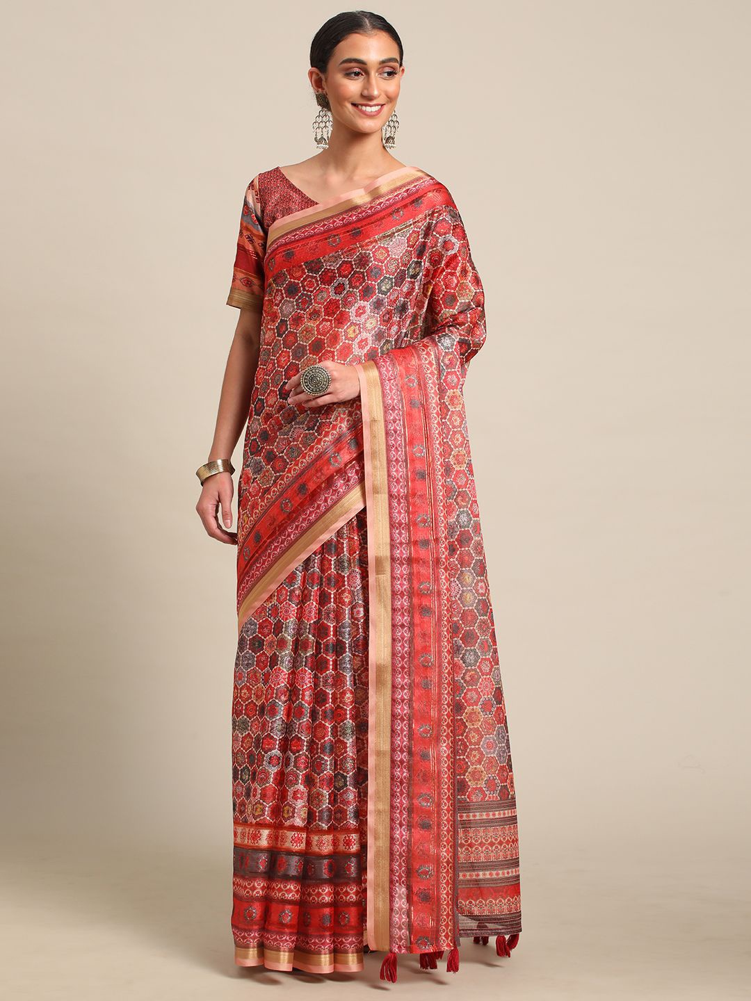 

all about you Ethnic Motifs Zari Pure Georgette Saree, Red