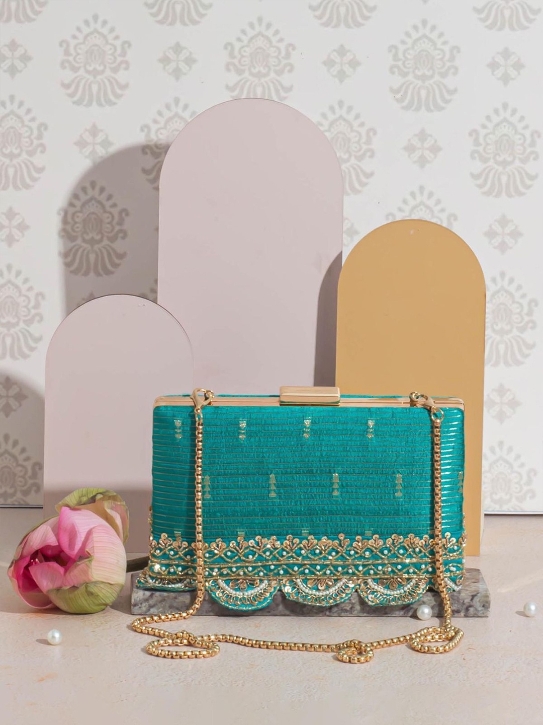 

AMYRA Embellished Structured Sling Bag, Turquoise blue