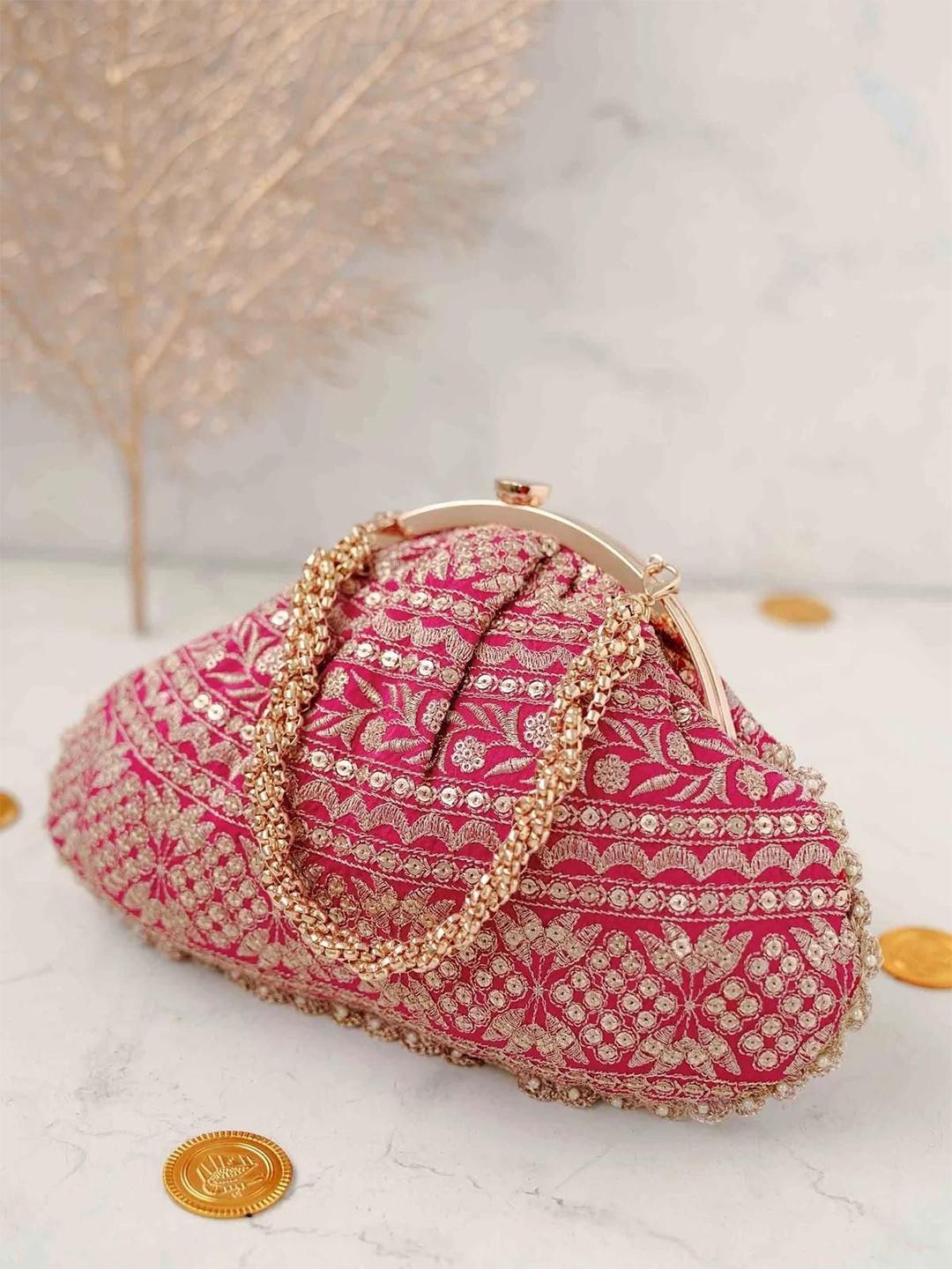 

AMYRA Women Embroidered Push Pin Closure Sling Bag, Pink