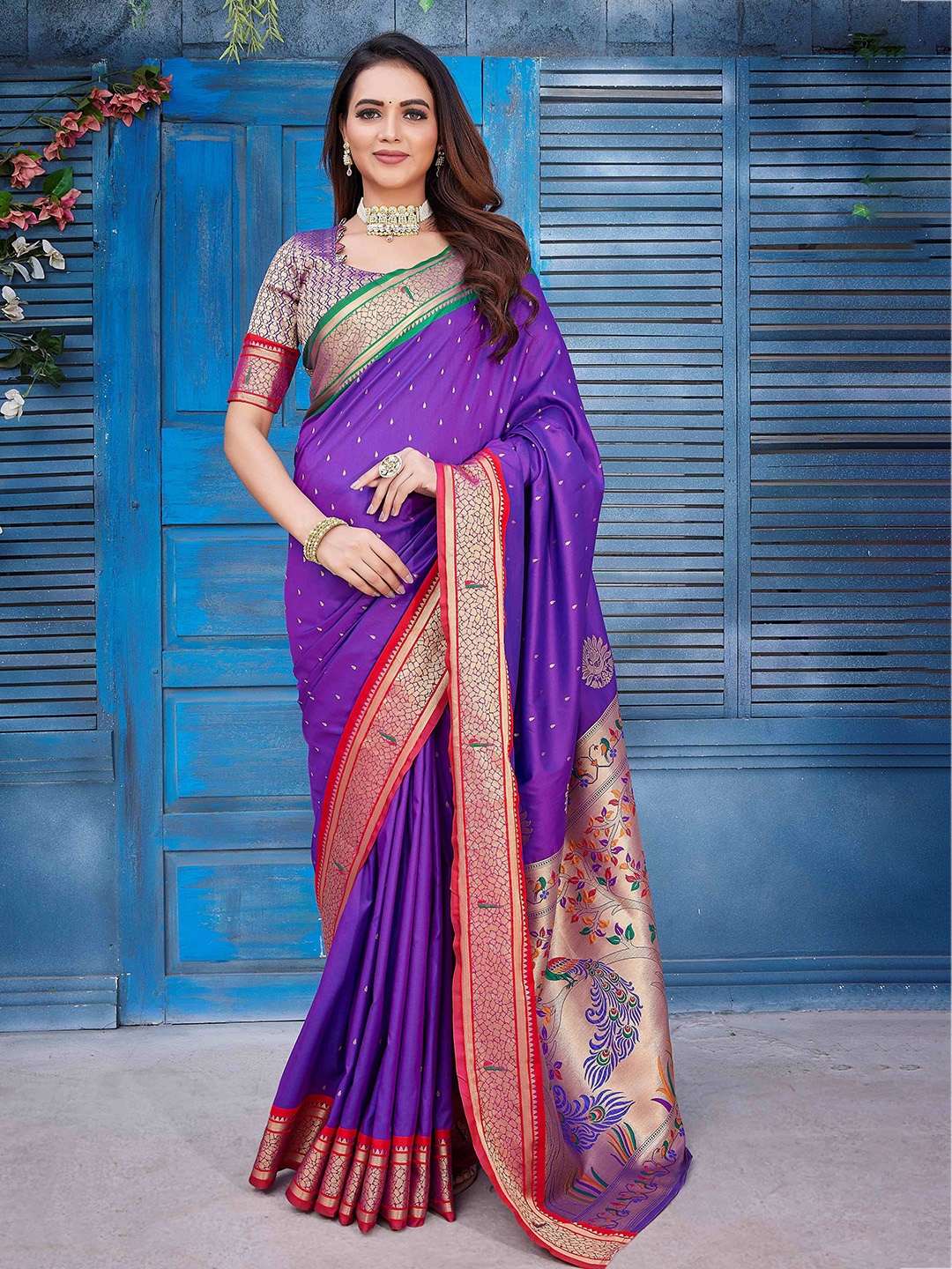 

HEER FASHION Woven Design Zari Paithani Saree, Purple
