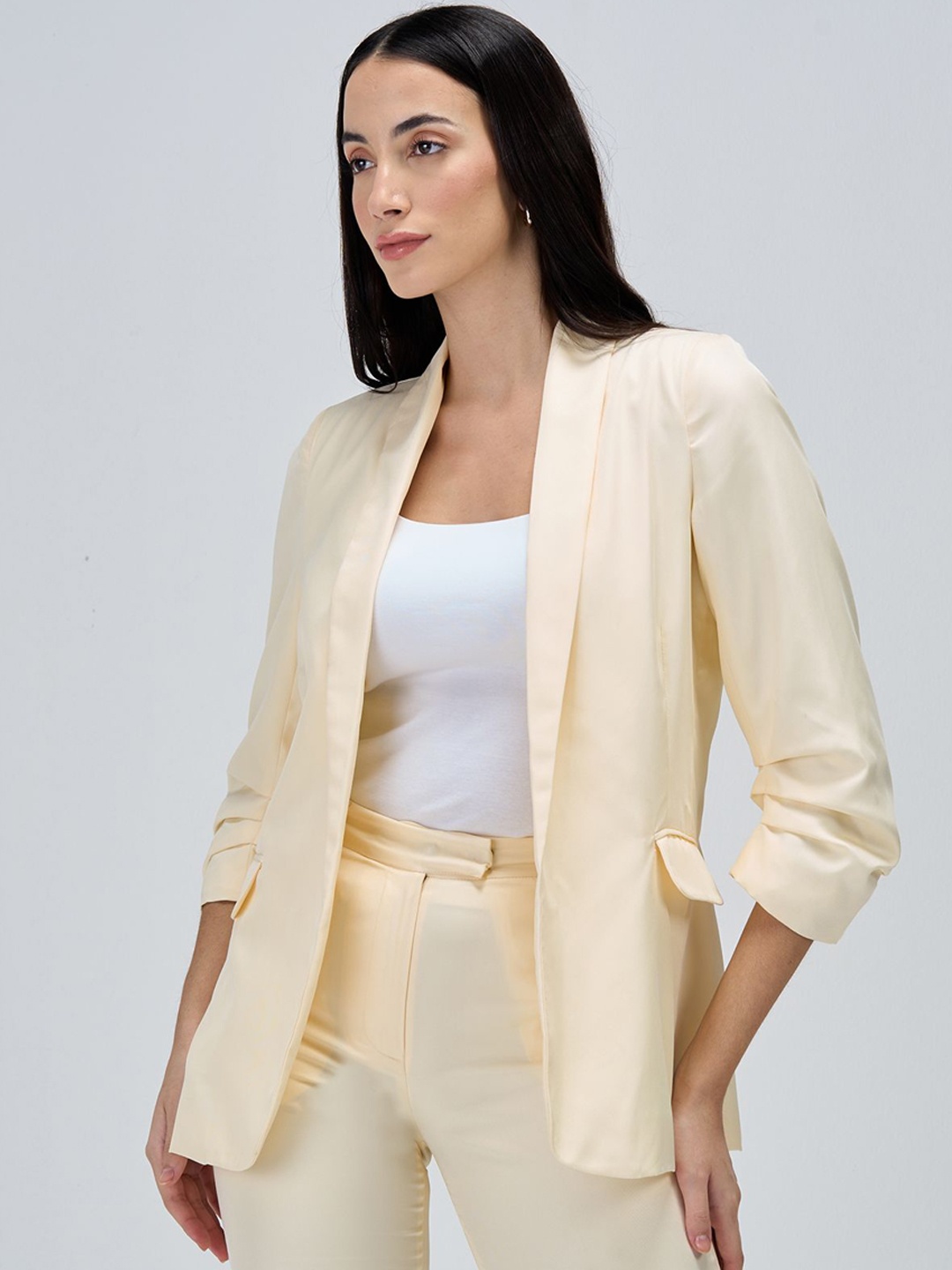 

SALT ATTIRE Shawl Collar Open Front Tailored-Fit Blazers, Cream