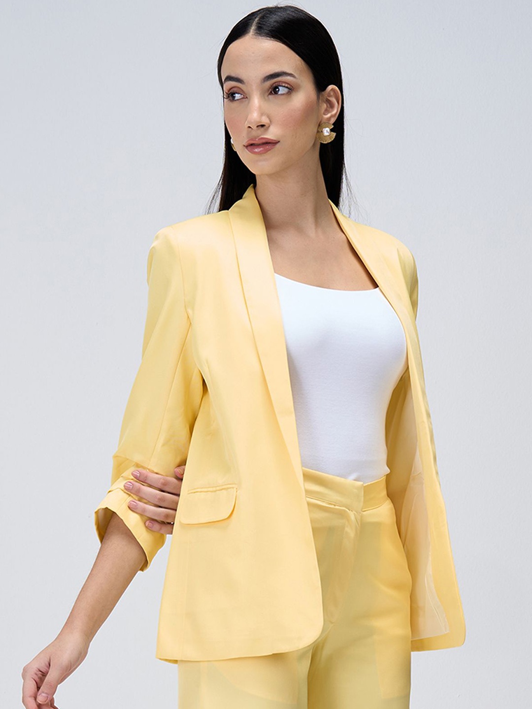 

SALT ATTIRE Shawl Collar Open Front Tailored-fit Casual Blazer, Yellow