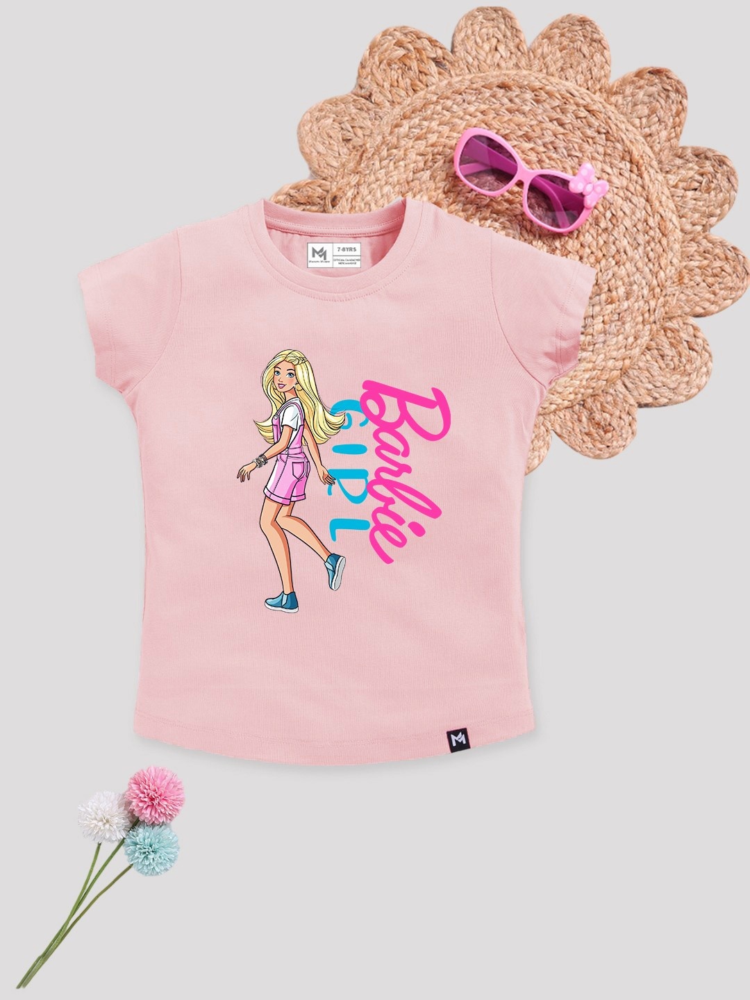 

YK X Minute Mirth Girls Barbie Printed Pure Cotton T-shirt, Pink