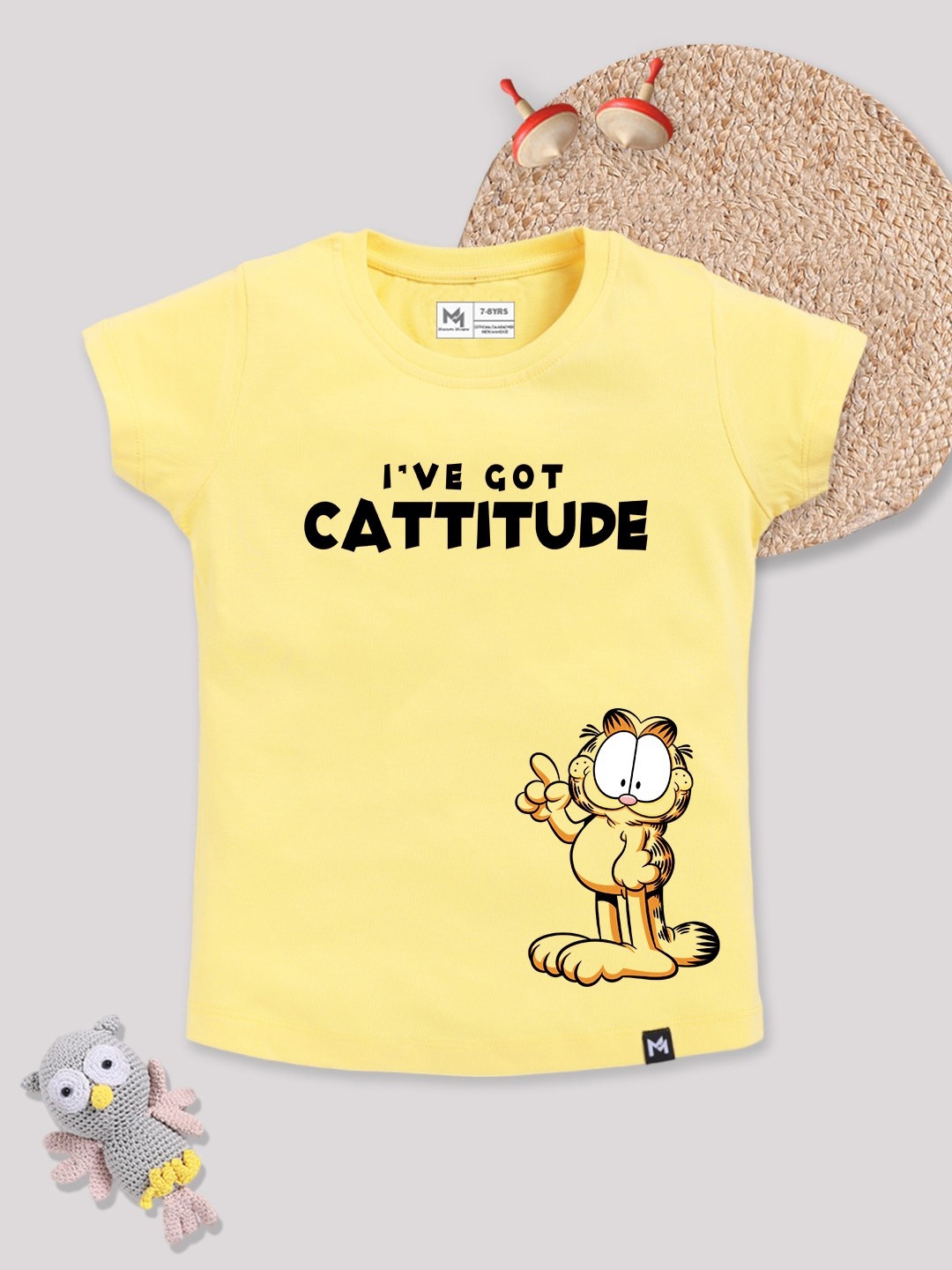 

YK X Minute Mirth Girls Garfield Printed Pure Cotton T-shirt, Yellow