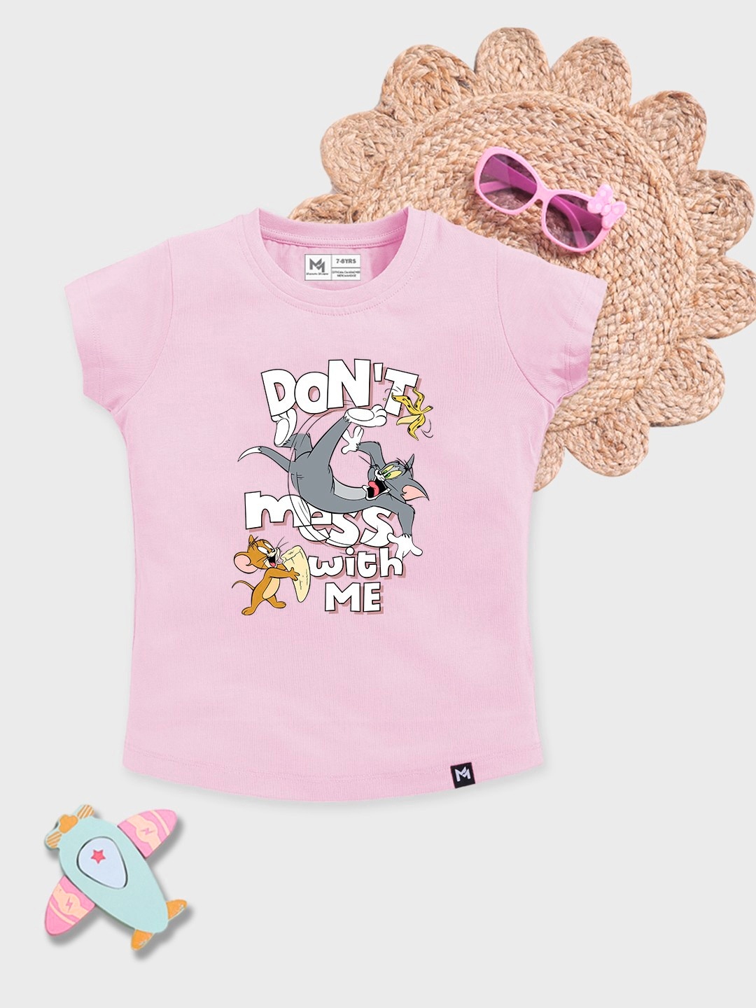 

YK X Minute Mirth Girls Powerpuff Girls Printed Pure Cotton T-shirt, Pink