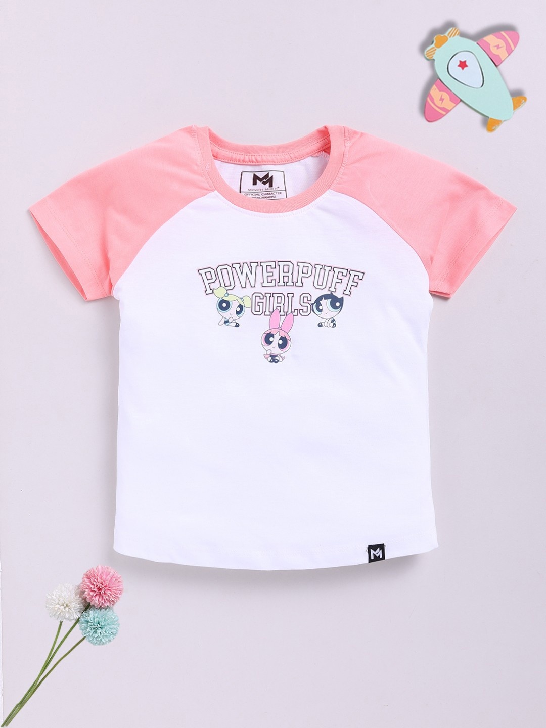 

YK X Minute Mirth Girls Power Puff Girls Printed Pure Cotton T-shirt, Pink