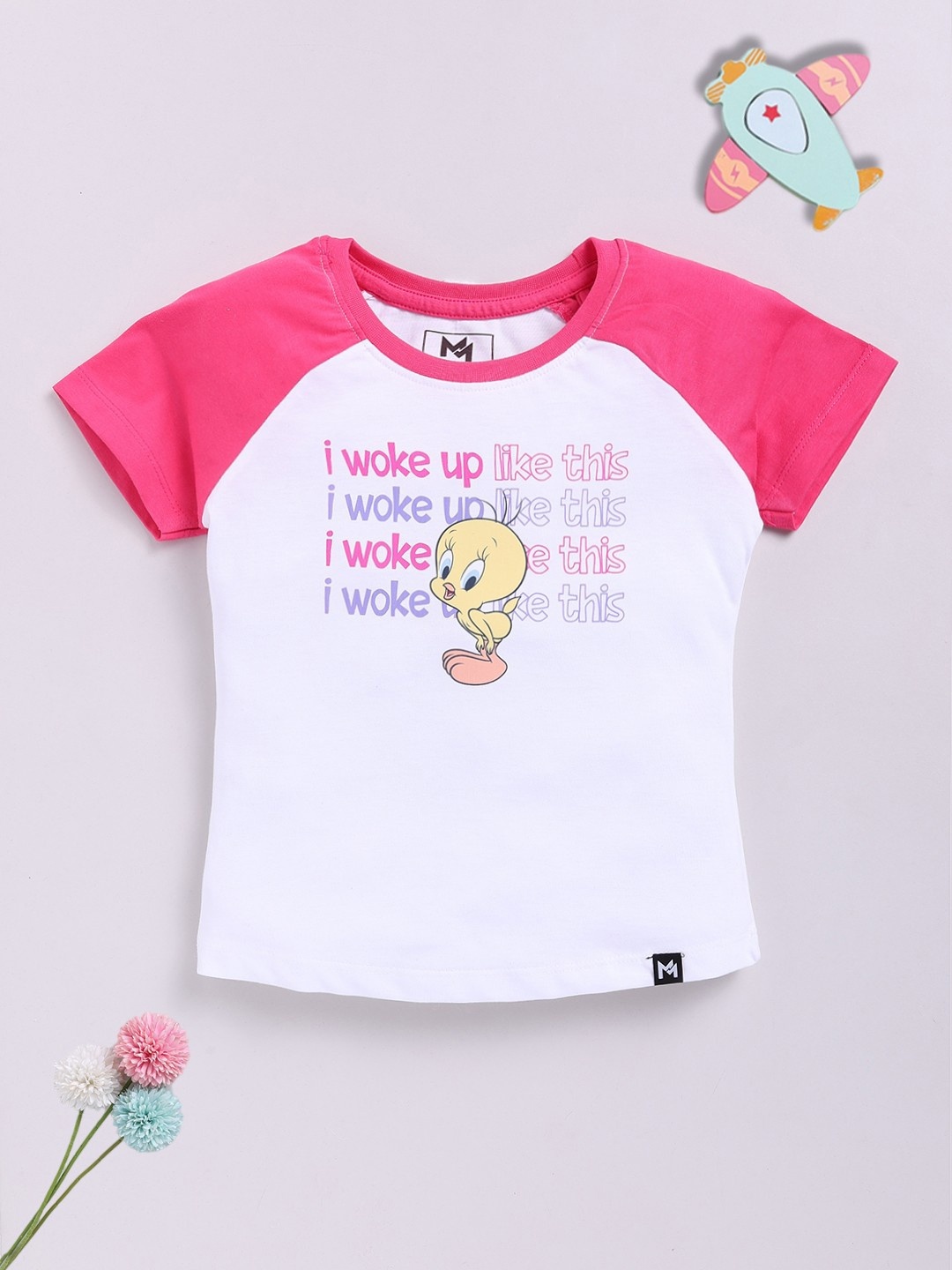 

YK X Minute Mirth Girls Tweety Printed Pure Cotton T-shirt, White