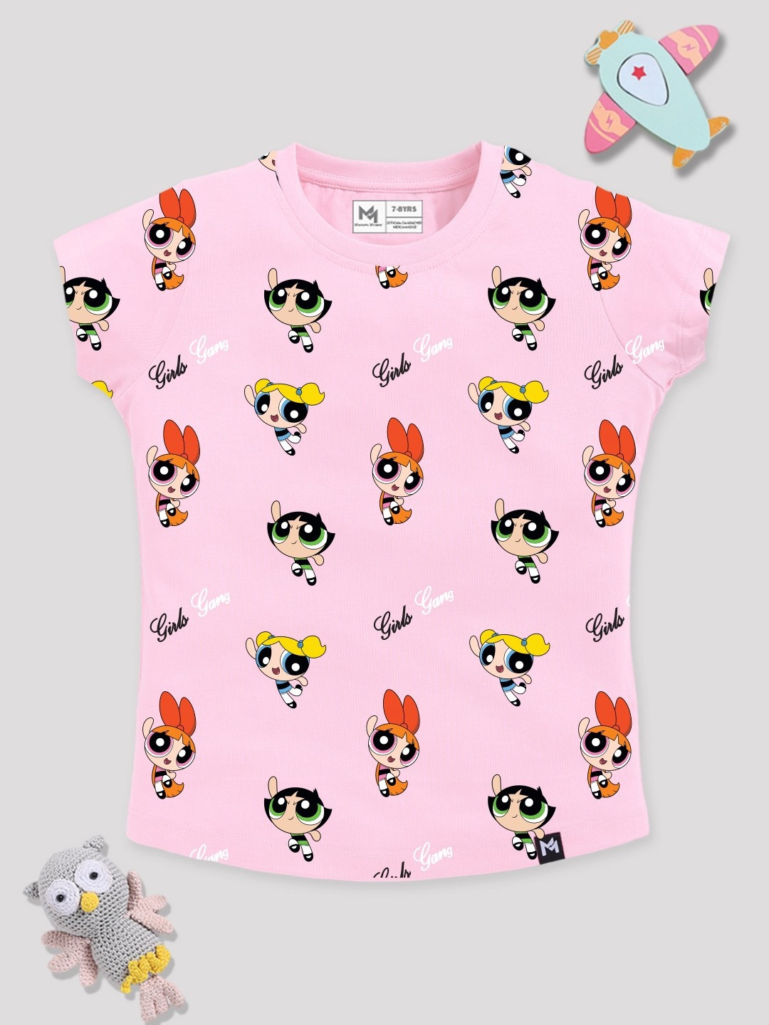 

YK X Minute Mirth Girls Powerpuff Girls Printed Pure Cotton T-shirt, Pink