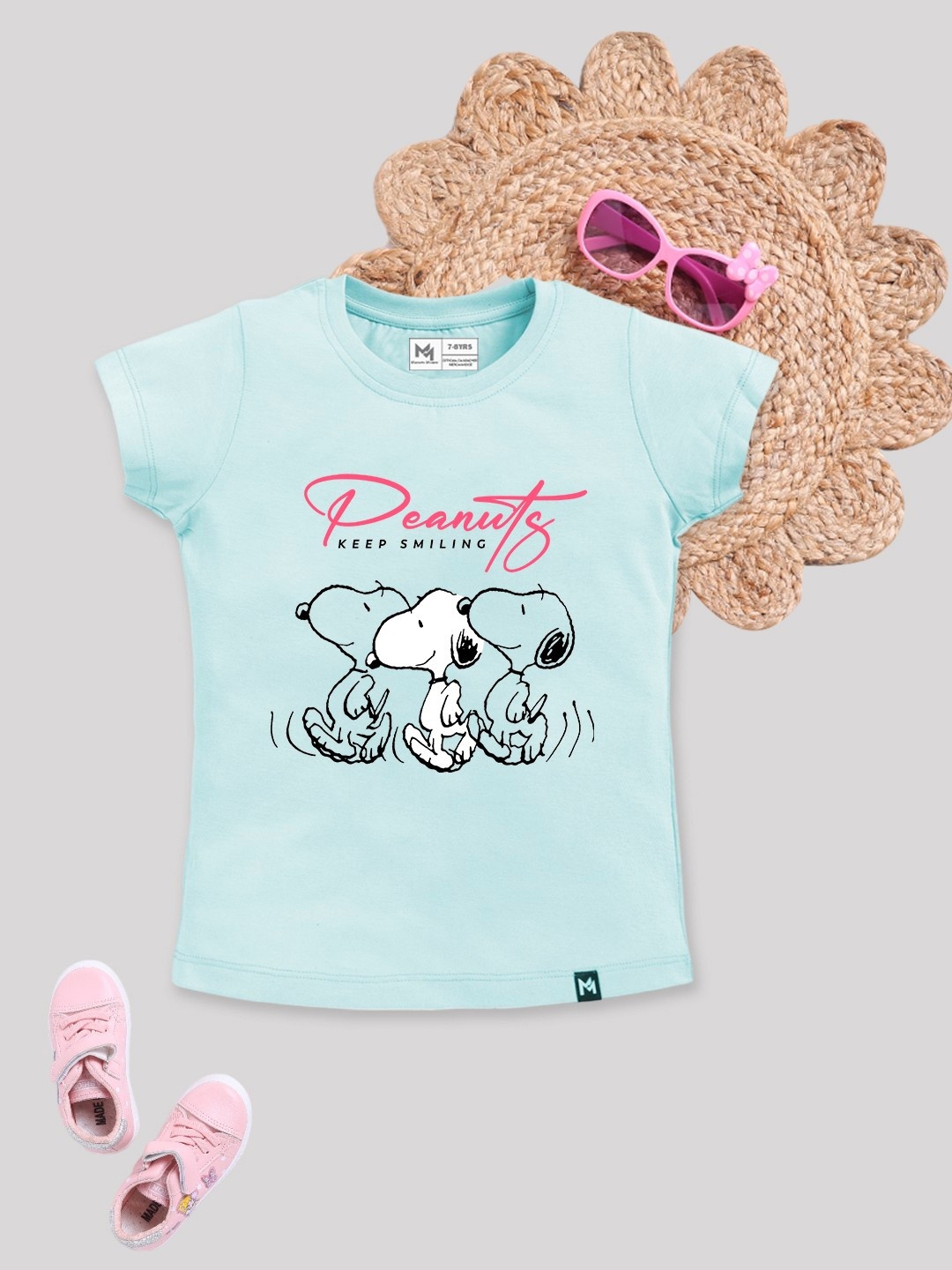 

YK X Minute Mirth Girls Peanuts Printed Pure Cotton T-shirt, Blue