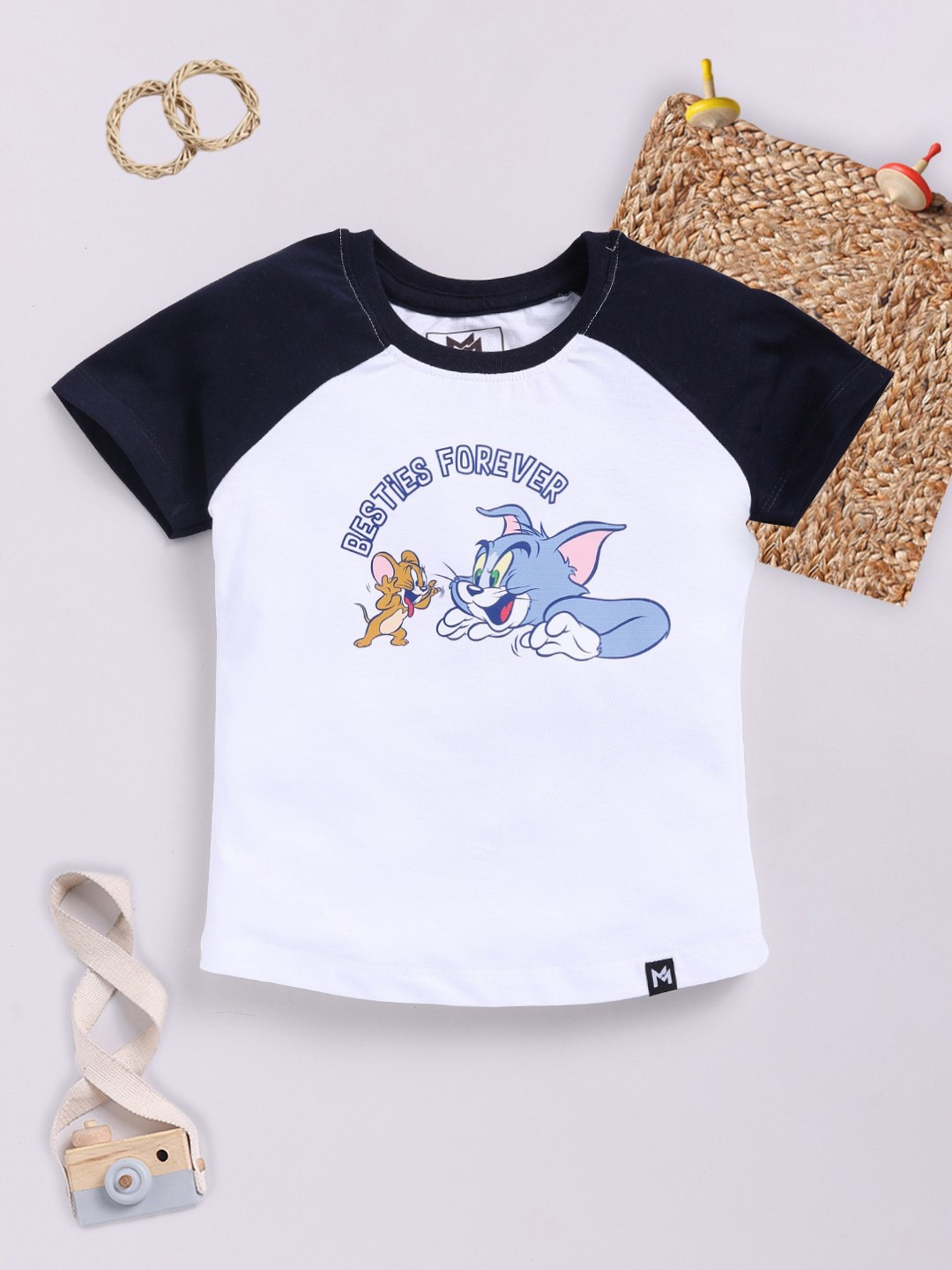 

YK X Minute Mirth Girls Tom & Jerry Printed Pure Cotton T-shirt, White