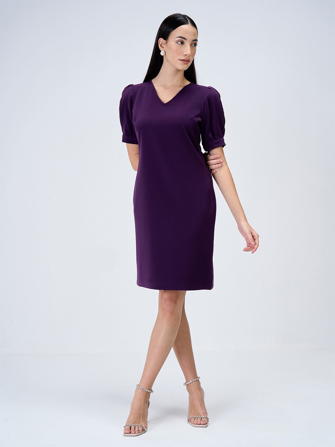 

SALT ATTIRE V-Neck Puff Sleeve Sheath Dress, Purple