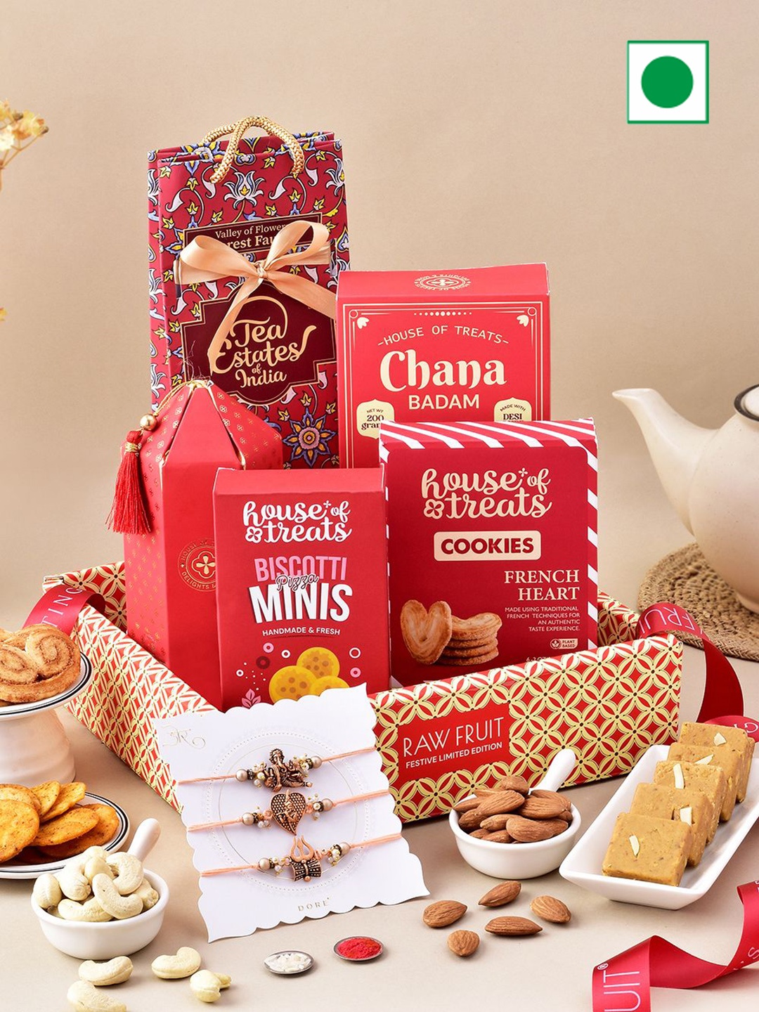 

RawFruit Rakhi With Dry Fruits & Sweet Gifts, Cream