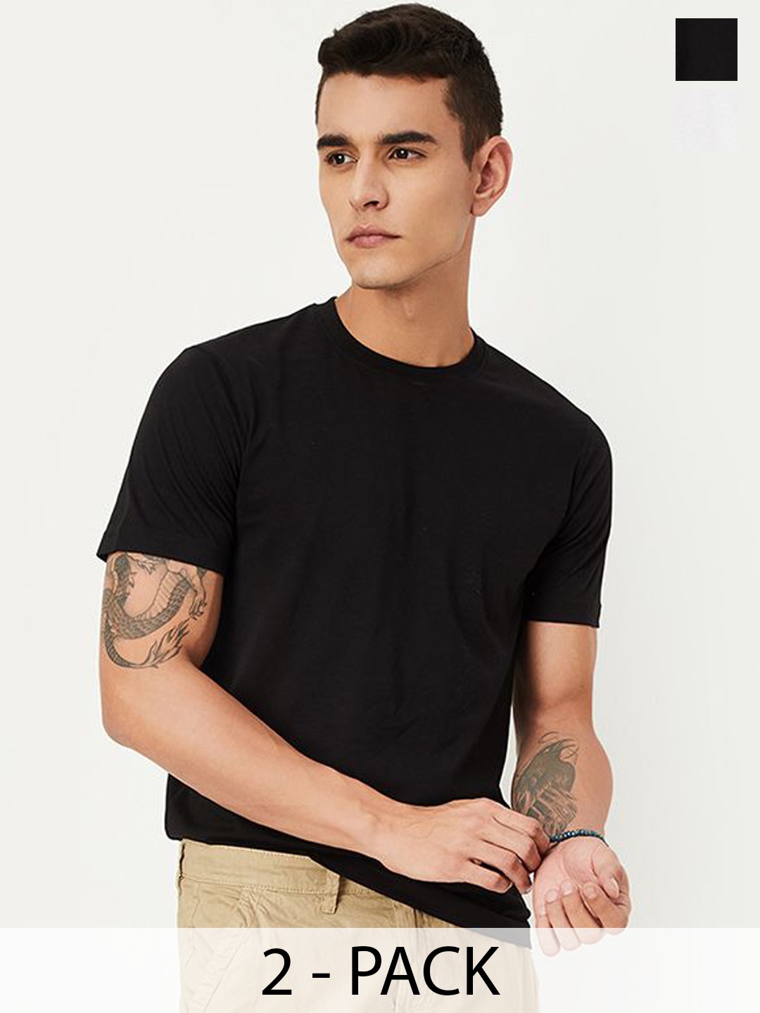 

Max Pack of 2 Men Solid T-shirt, Black