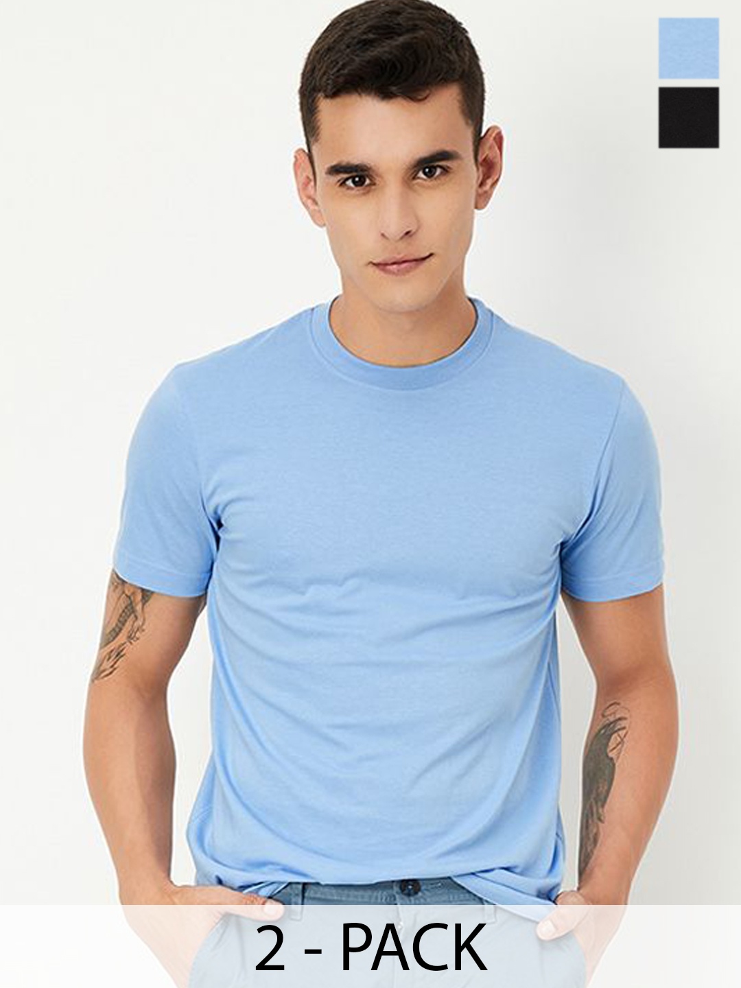 

Max Men Pack of 2 Solid Cotton T-Shirt, Blue