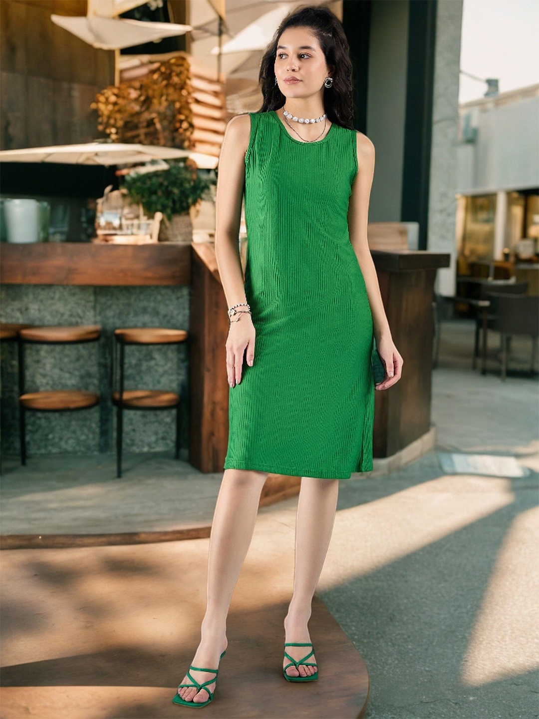 

DressBerry Ribbed Sheath Dress, Green