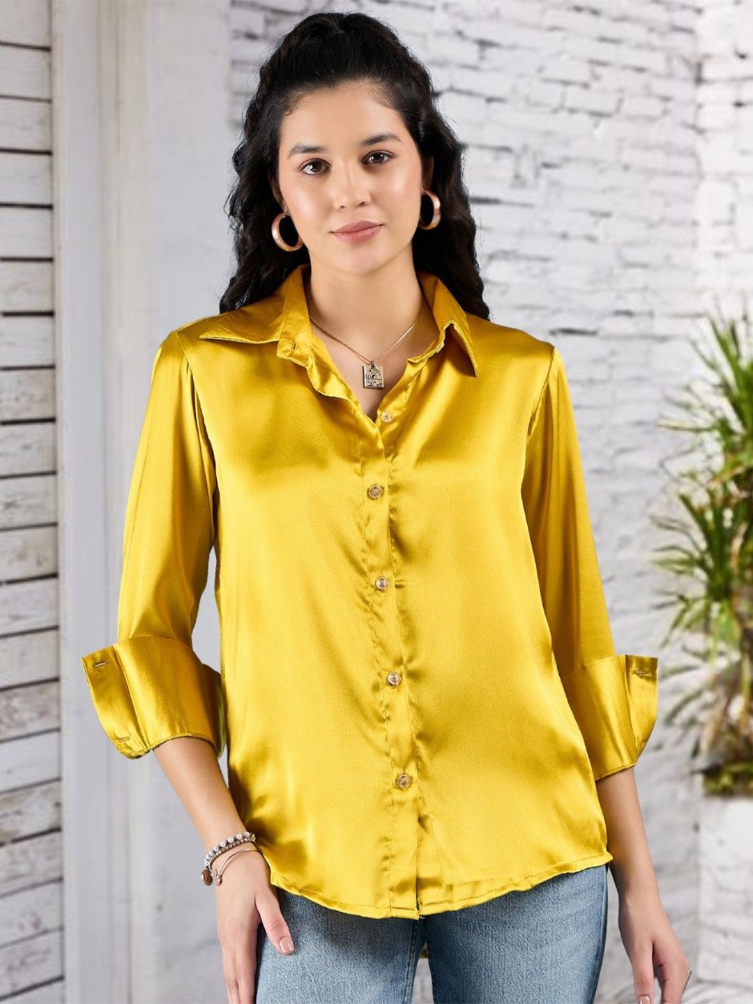 

DressBerry Women Comfort Opaque Solid Party Shirt, Mustard