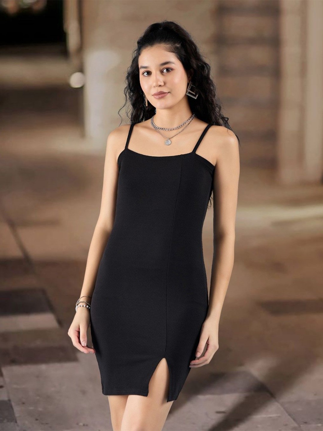 

DressBerry Shoulder Straps Bodycon Mini Dress, Black