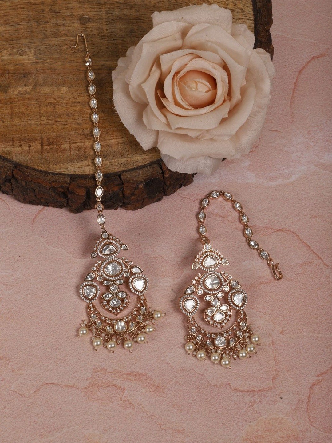 

AURAA TRENDS Gold-Plated American Diamond-Studded Classic Chandbalis