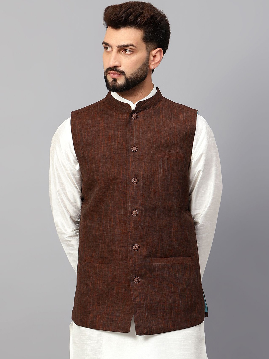 

Latest Chikan Garments Self Design Nehru Jackets, Brown