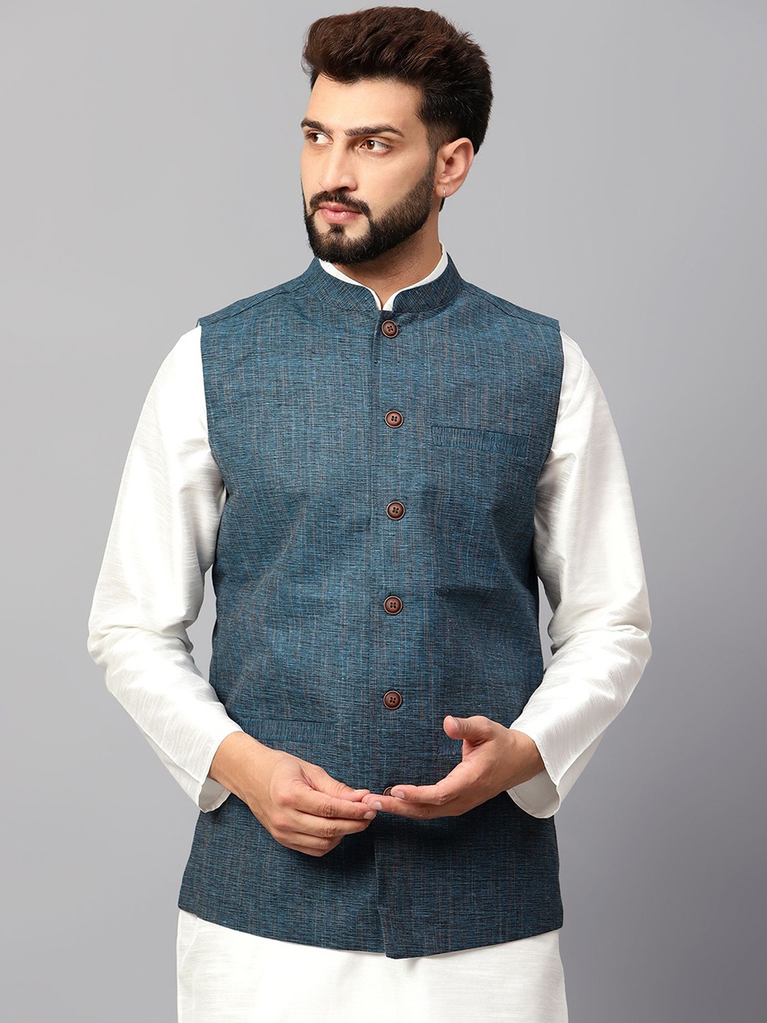 

Latest Chikan Garments Woven Design Nehru Jackets, Blue