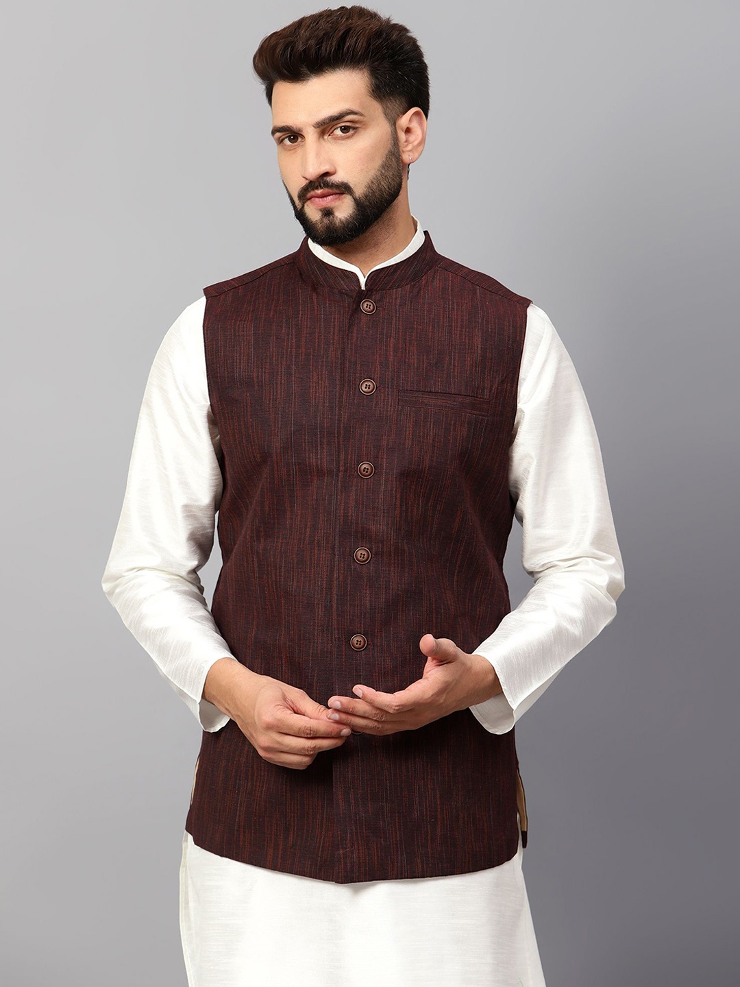 

Latest Chikan Garments Woven Design Nehru Jackets, Maroon