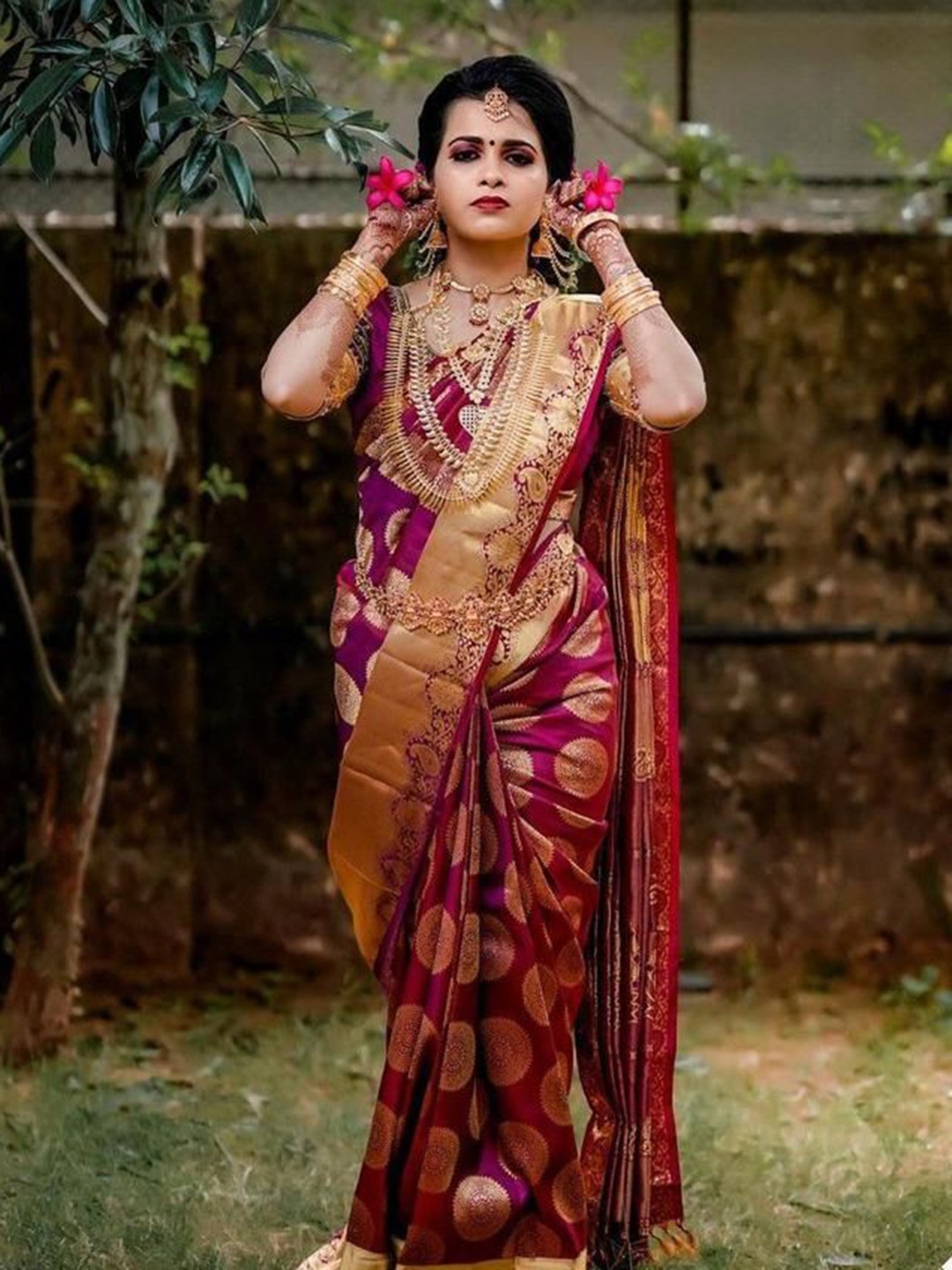 

revika Ethnic Motif Zari Woven Pure Silk Kanjeevaram Saree, Purple