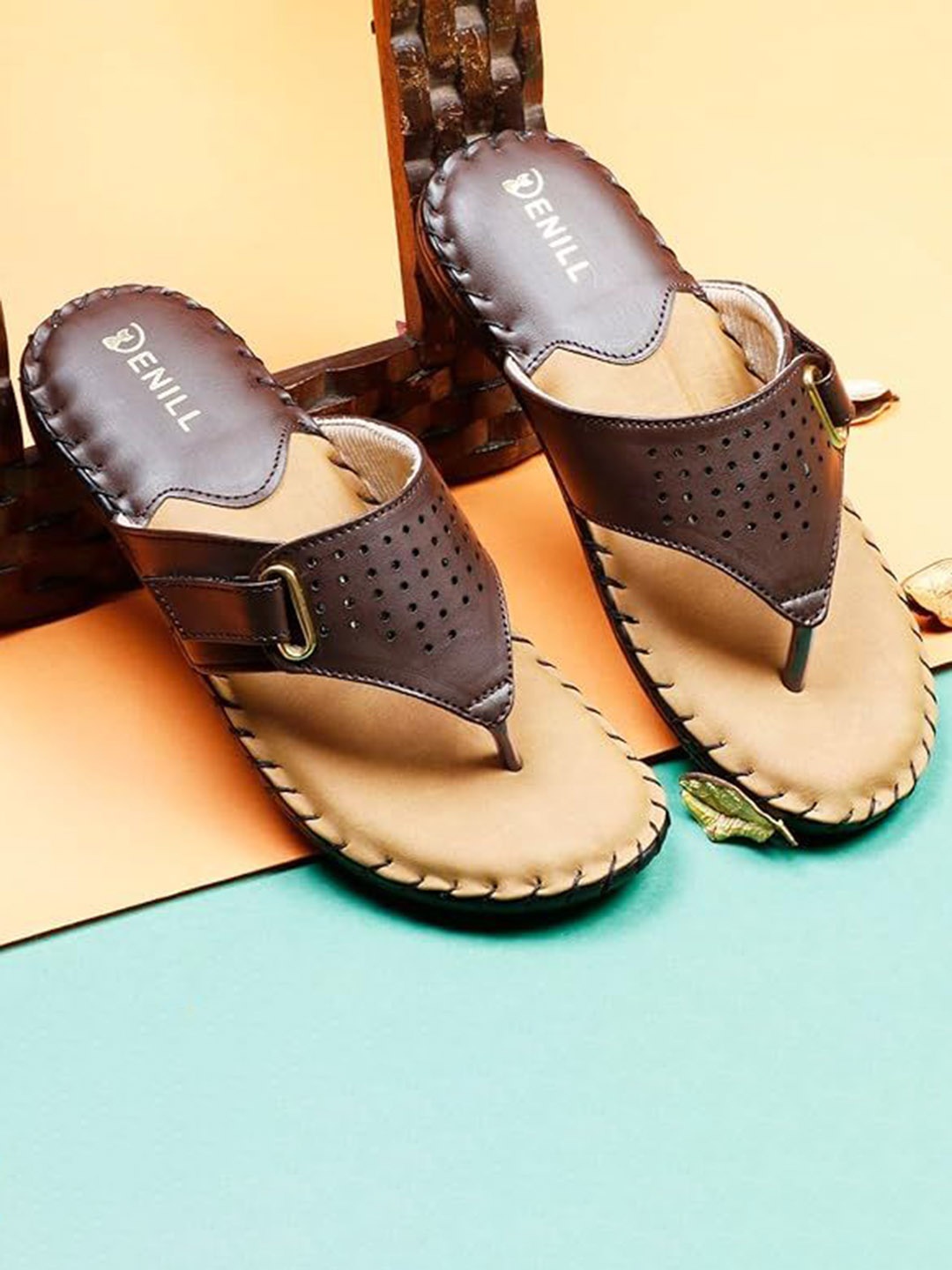 

Denill Women Open Toe Flats with Laser Cuts, Brown