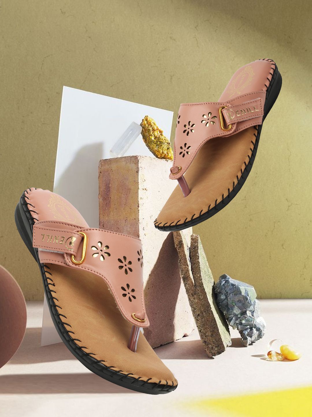 

Denill Women Open Toe Flats With Laser Cuts, Peach