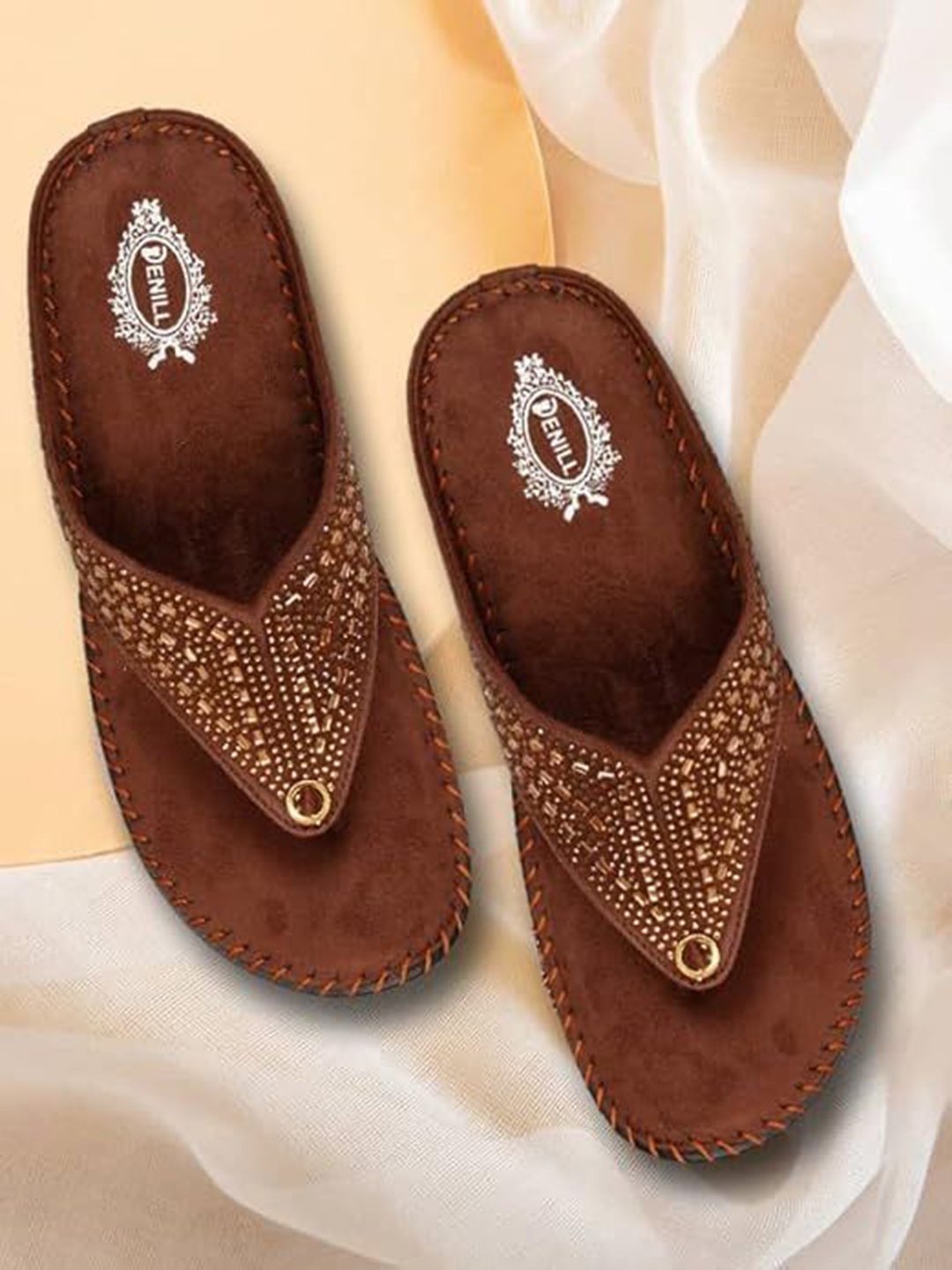 

Denill Women Fashionable Comfortable Stylish Embellished Open Toe Flats, Brown