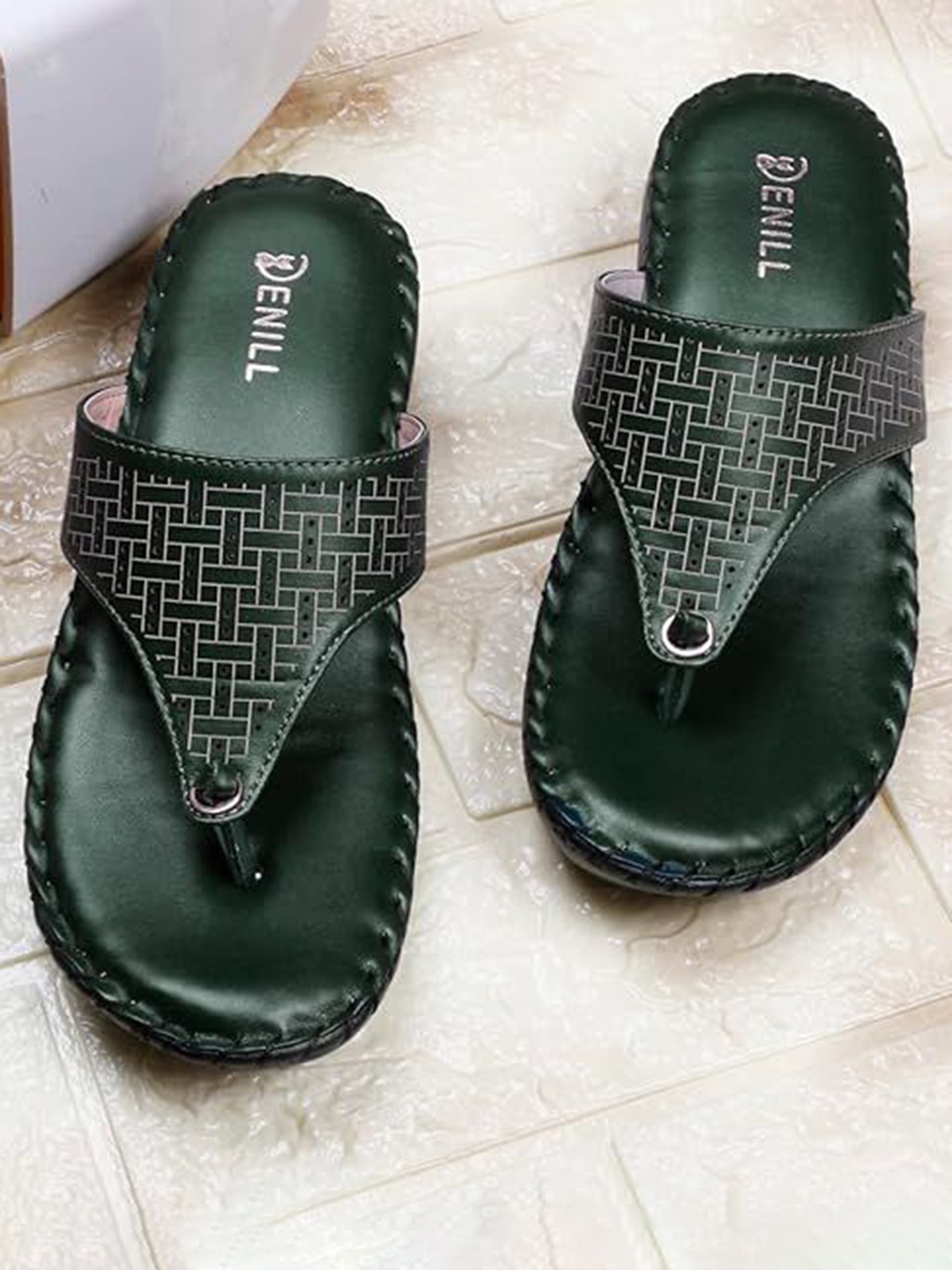 

Denill Women Open Toe Flats With Laser Cuts, Green