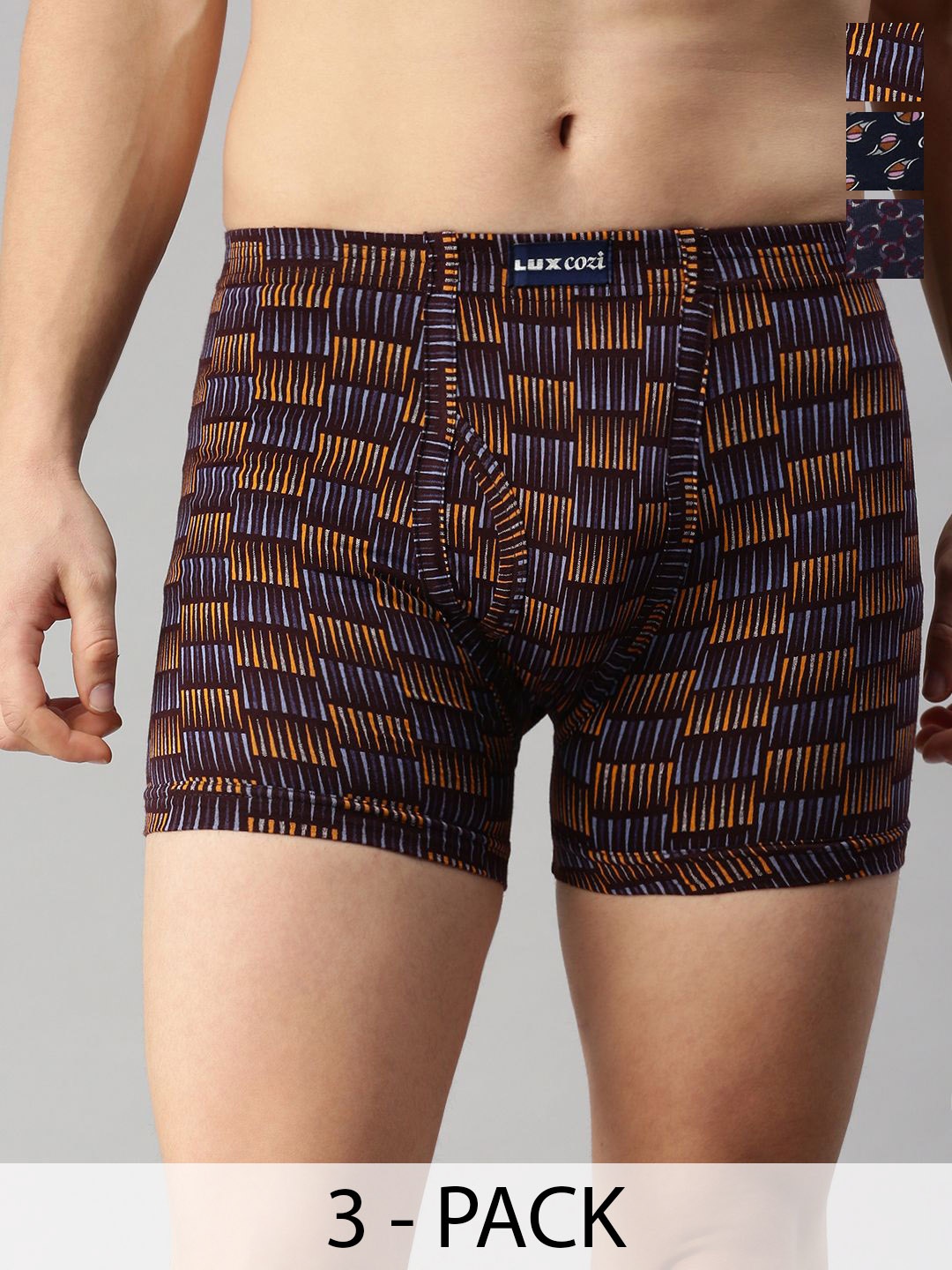 

Lux Cozi Pack Of 3 Men Assorted Pure Cotton Trunks COZI_BIGSHOT_LONGS_PRINT_IE_ASST5_3PC, Brown