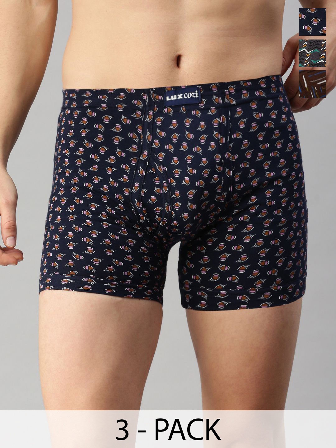 

Lux Cozi Pack Of 3 Men Assorted Pure Cotton Trunks COZI_BIGSHOT_LONGS_PRINT_IE_ASST1_3PC