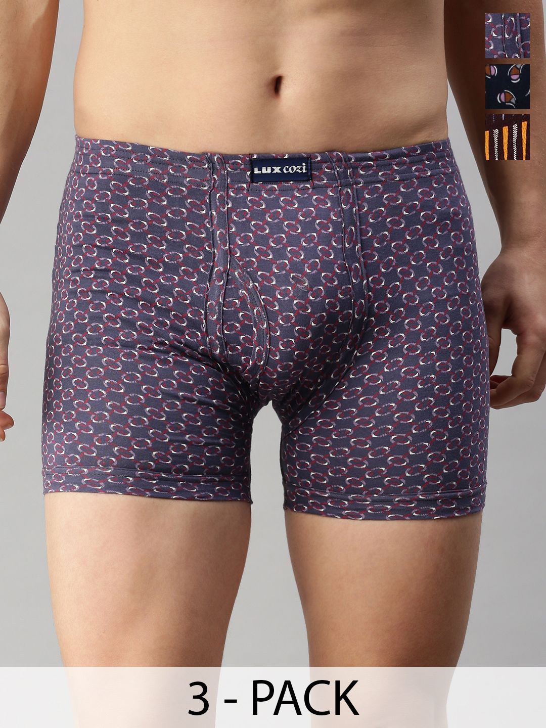 

Lux Cozi Pack Of 3 Pure Cotton Printed Trunks COZI_BIGSHOT_LONGS_PRINT_IE_AST2_3PC, Black