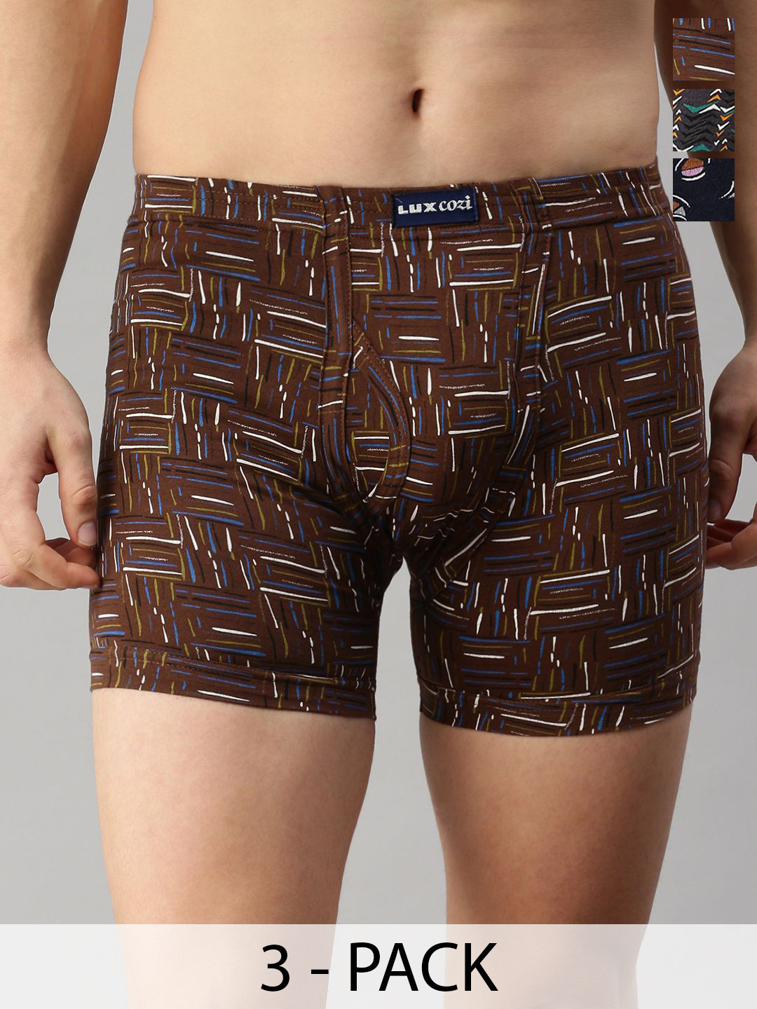 

Lux Cozi Pack Of 3 Printed Pure Cotton Trunks COZI_BIGSHOT_LONGS_PRINT_IE_ASST4_3PC, Brown