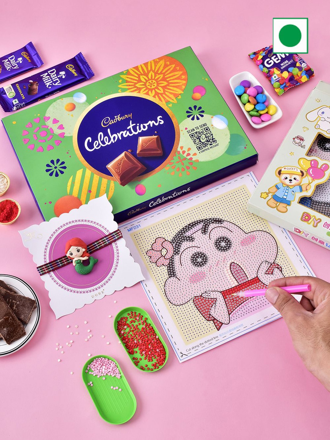 

Hyperfoods Set of 1 Rakhis with Chocolates & Puzzle Game Gifts, Pink