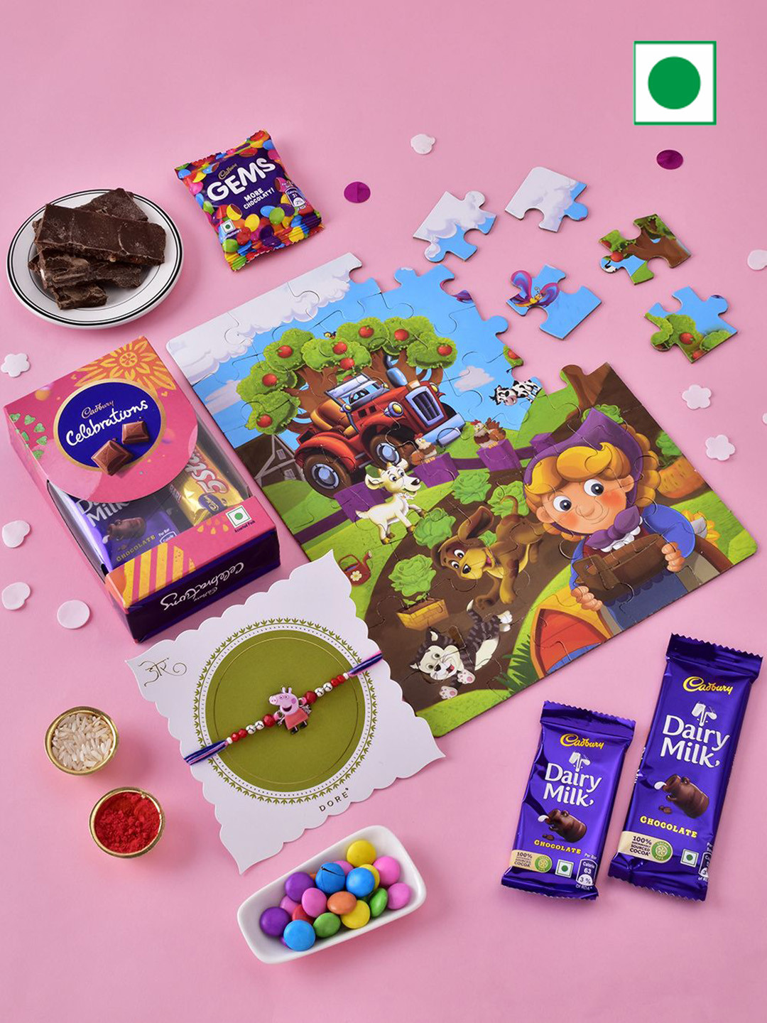 

RawFruit 1 Rakhi With Cadbury Pack & Puzzle, Multi