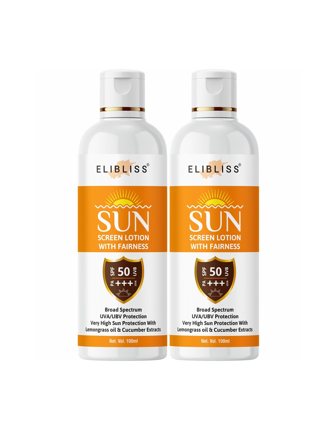 

ELIBLISS Set Of 2 Sunscreen Lotion SPF 50 PA+++ With Vitamin C - 100ml Each, White