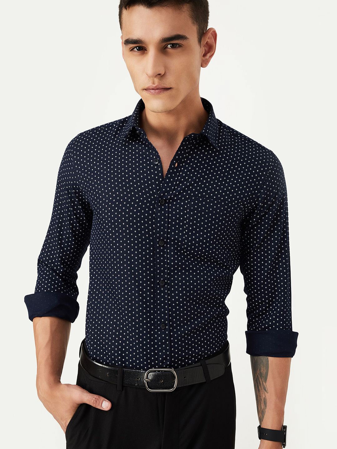 

max Men Opaque Printed Casual Shirt, Navy blue