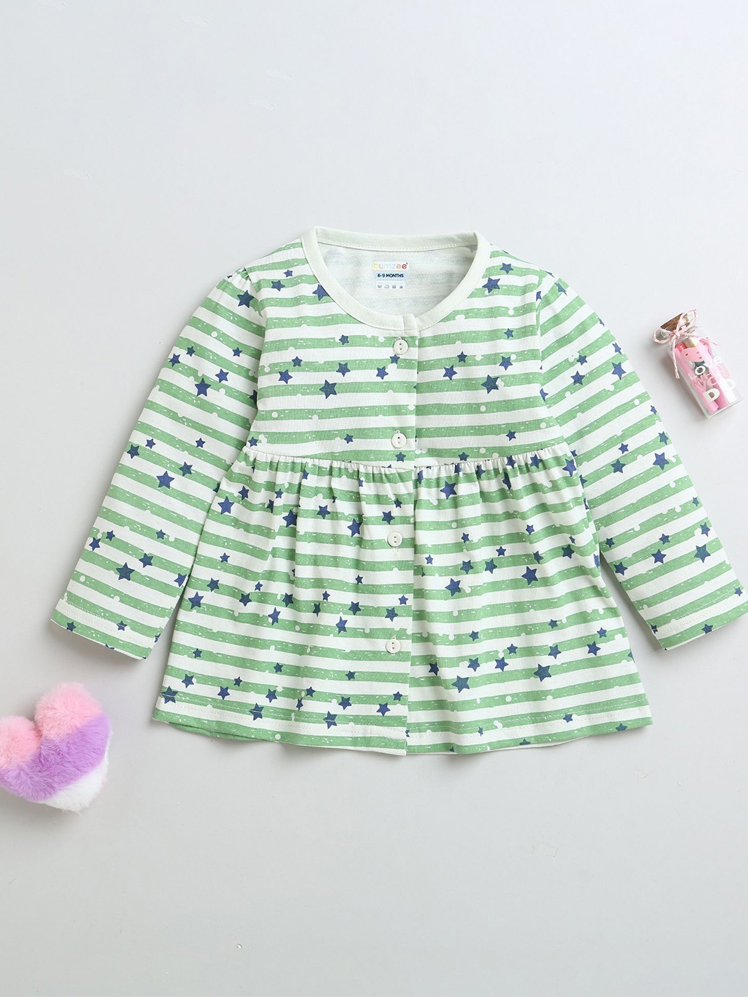 

BUMZEE Girls Cotton Full Sleeves Knee Length Dress, Olive