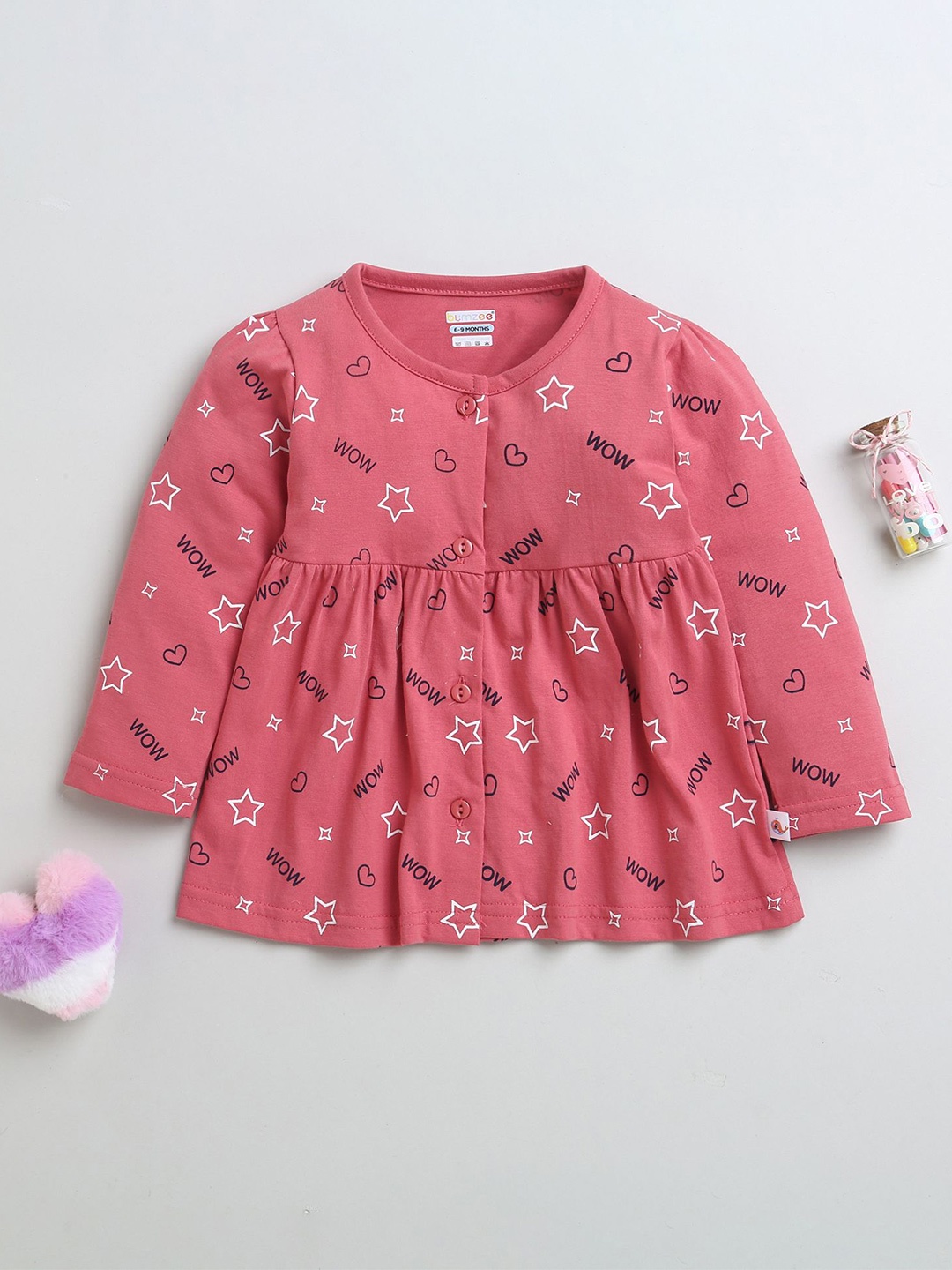 

BUMZEE Girls Cotton Full Sleeves Knee Length Dress, Red