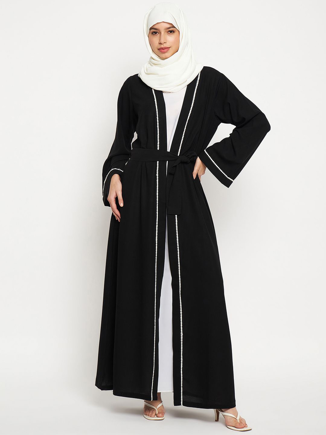 

NABIA Solid Shrug Abaya with Inner Part, Black