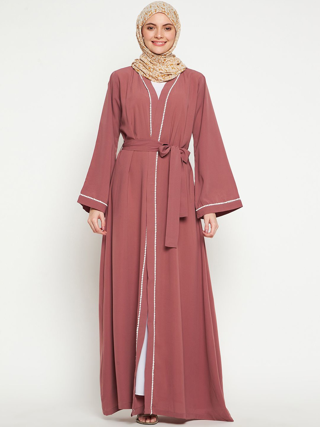 

NABIA Solid Shrug Abaya with Inner Part, Pink