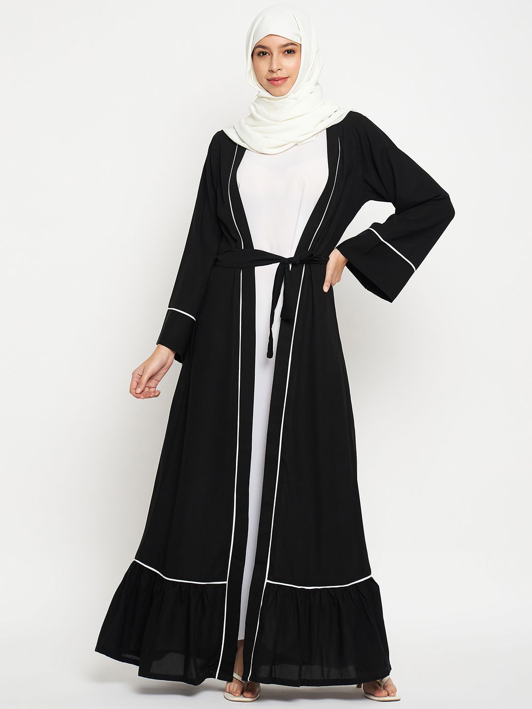 

NABIA Solid Shrug Abaya with Inner Part, Black
